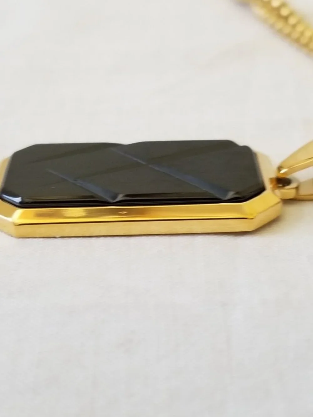 NWT! Stainless Steel Dog Tag Style Pendant Necklace with Gold-Tone Finish